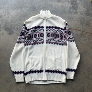Vintage Boulevard For Tall Man Fair Isle Zip Cardigan Sweater Cream 2XLT Korean